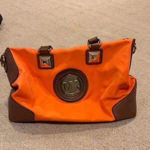 Michael Kors Vibrant Orange and Brown Shoulder Bag